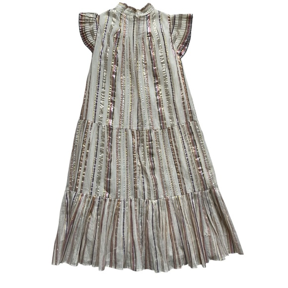 Sea New York Harriet Ruffle Metallic Shimmer Tiered Cream Dress Size 10 - Picture 4 of 13